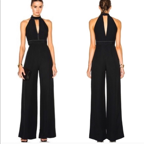Alexis Jumpsuit Dawn Black Contrast Keyhole Trim Halter Jumpsuit Small - Picture 9 of 12